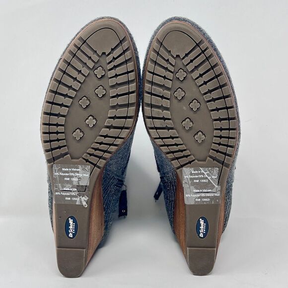 Dr. Scholl's Create Mid Grey Wool Microsuede Zip Stacked Wood Wedge Bootie 9.5 - Picture 6 of 12